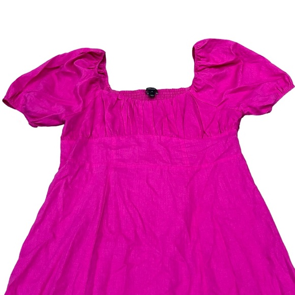 Short Puffy-Sleeve Square-Neck Linen Dress | Pink / Rose Violet | Size 14 | NWOT - Picture 7 of 14